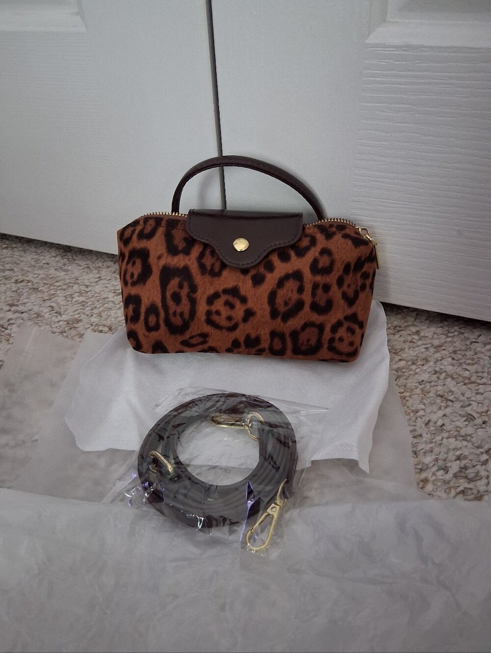 Brown Leopard Print Top-Handle Mini Crossbody Bag - Picture 2 of 16